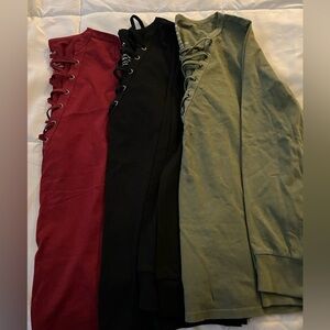 Bundle of 3 NWT Torrid vintage cotton jersey lace up long sleeve tees. Size 00.